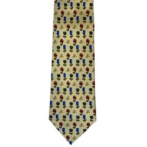 Faconnable Hand Made 3.75"‎ Silk Necktie Yellow Blue Red Green Floral EUC